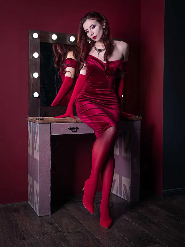 Wine Red 1960s Velvet Bodycon Dress sold by Retro Stage