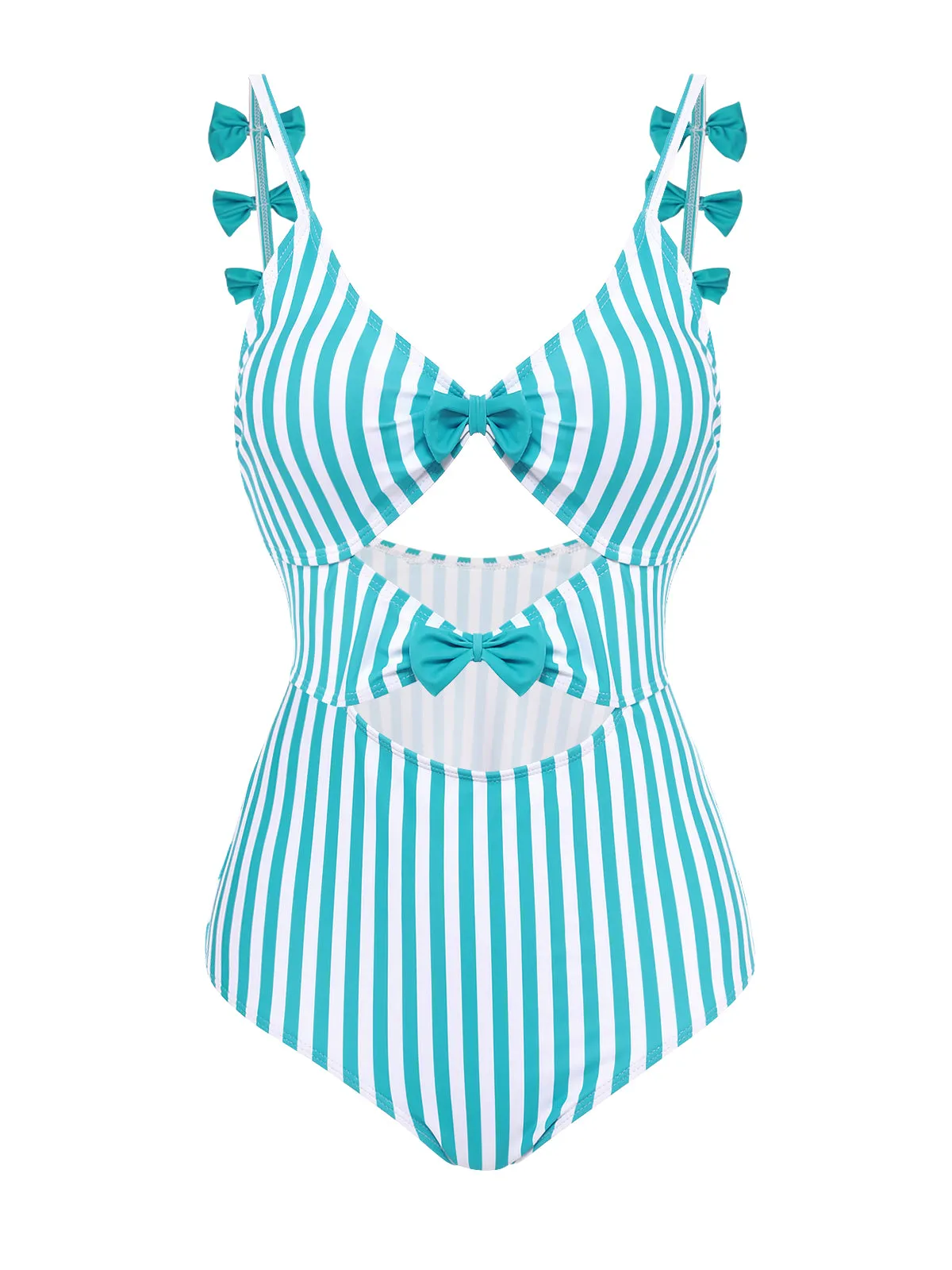 Blue 1960s Stripe Strap Bow One-Piece Swimsuit sold by Retro Stage product image thumbnail 3