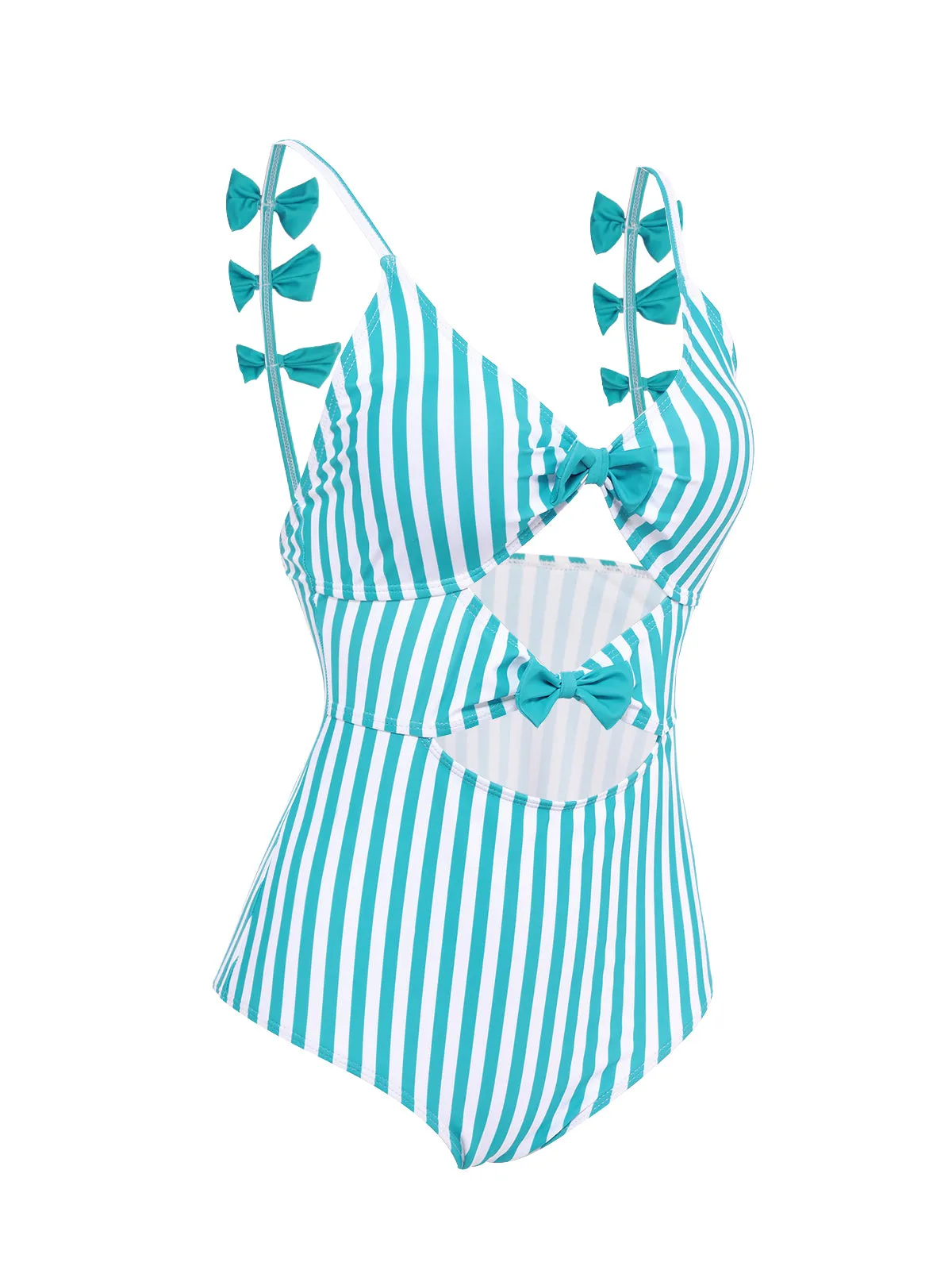 Blue 1960s Stripe Strap Bow One-Piece Swimsuit sold by Retro Stage product image thumbnail 4