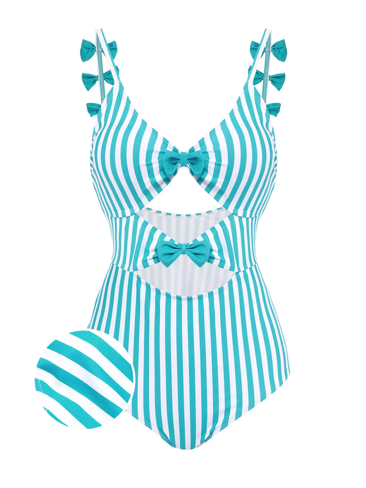 Blue 1960s Stripe Strap Bow One-Piece Swimsuit sold by Retro Stage product image thumbnail 2