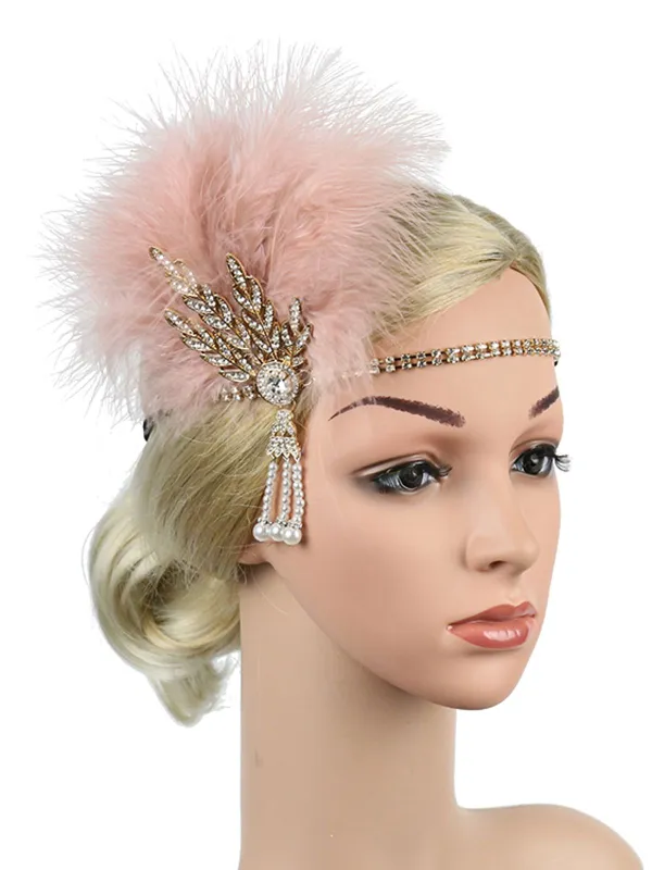 [US Warehouse] 1920s Feather Rhinestone Flapper Headband sold by Retro Stage