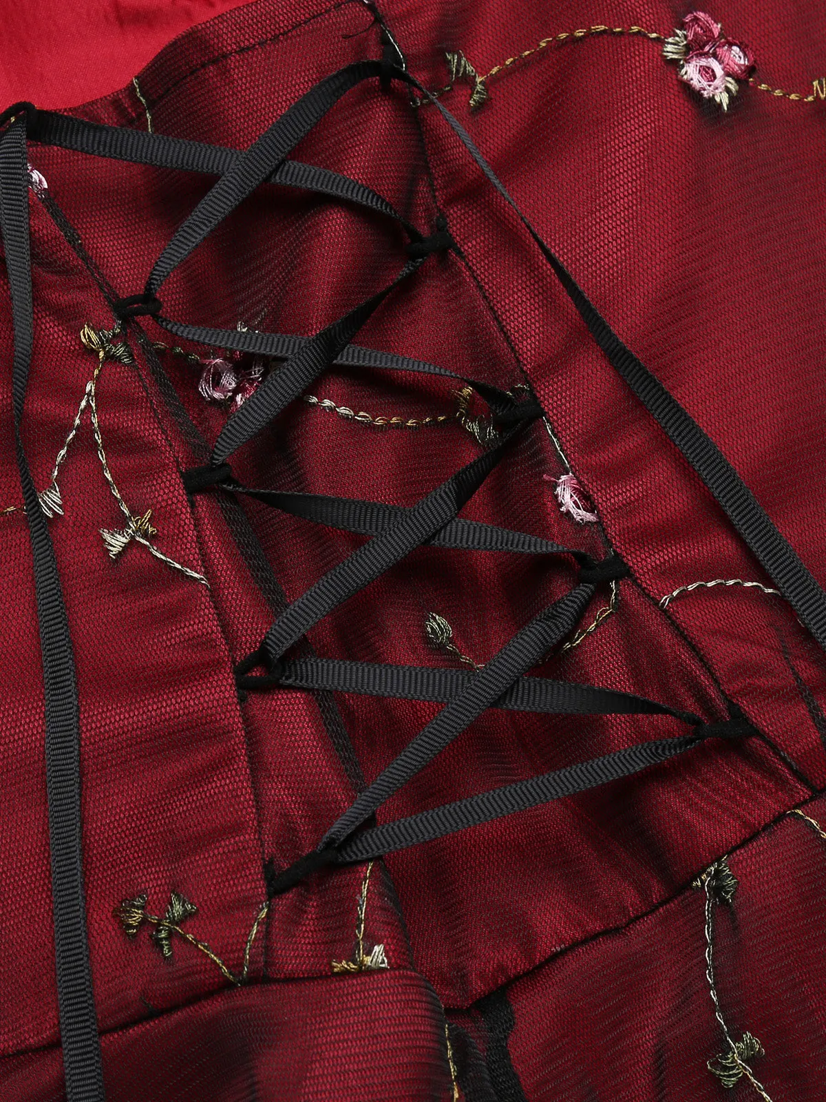 Wine Red 1950s Mesh Hi-Lo Back Lace Up Dress sold by Retro Stage product image thumbnail 4