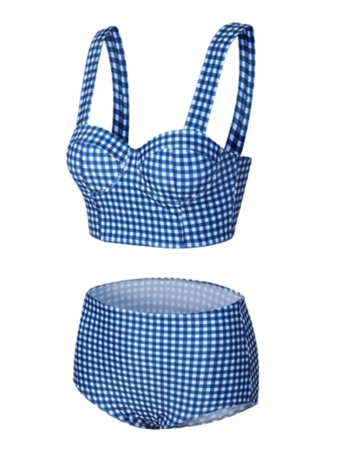 Blue 1950s Retro Plaid Strap Bikini Set sold by Retro Stage product image thumbnail 2