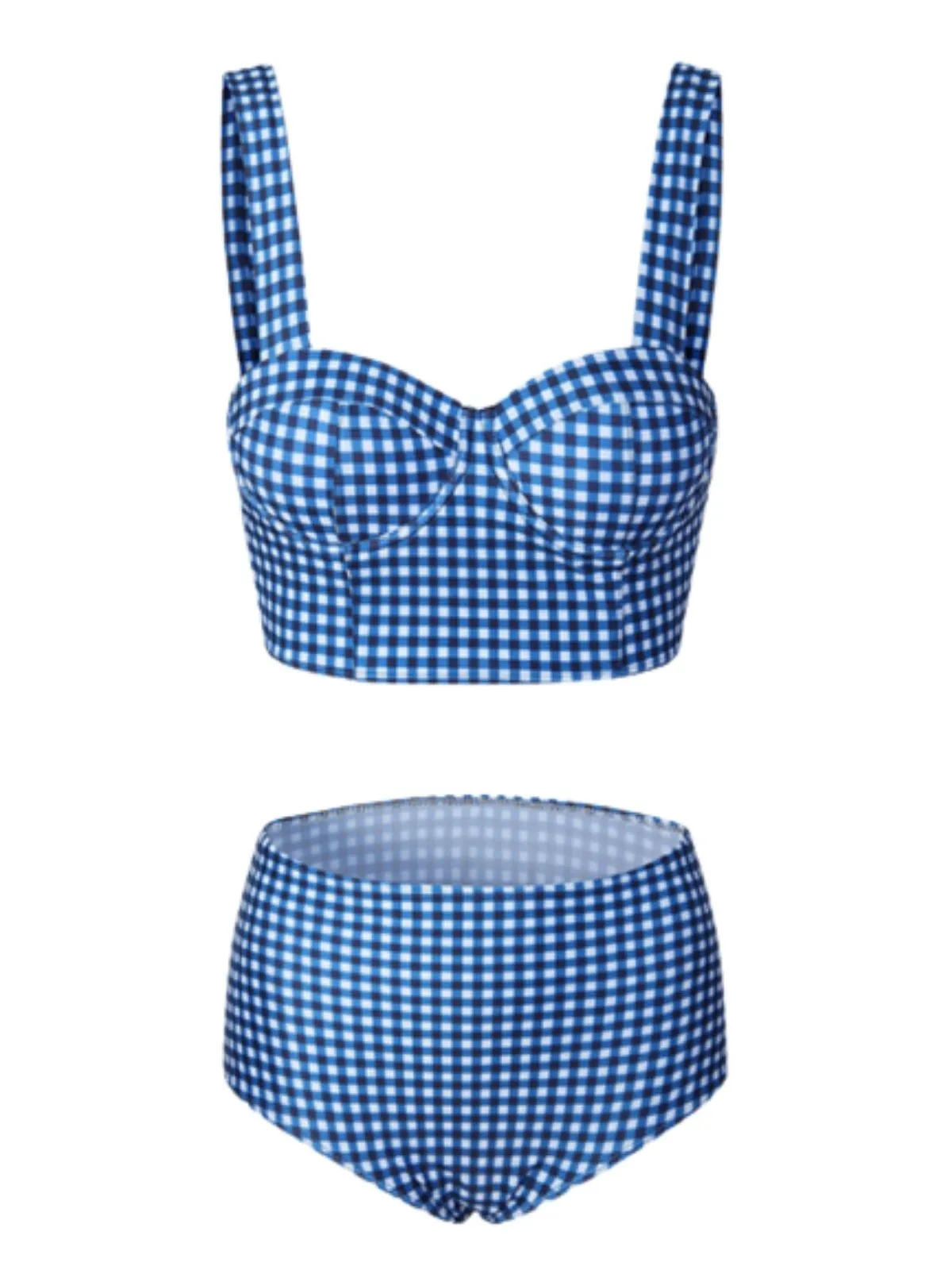 Blue 1950s Retro Plaid Strap Bikini Set sold by Retro Stage