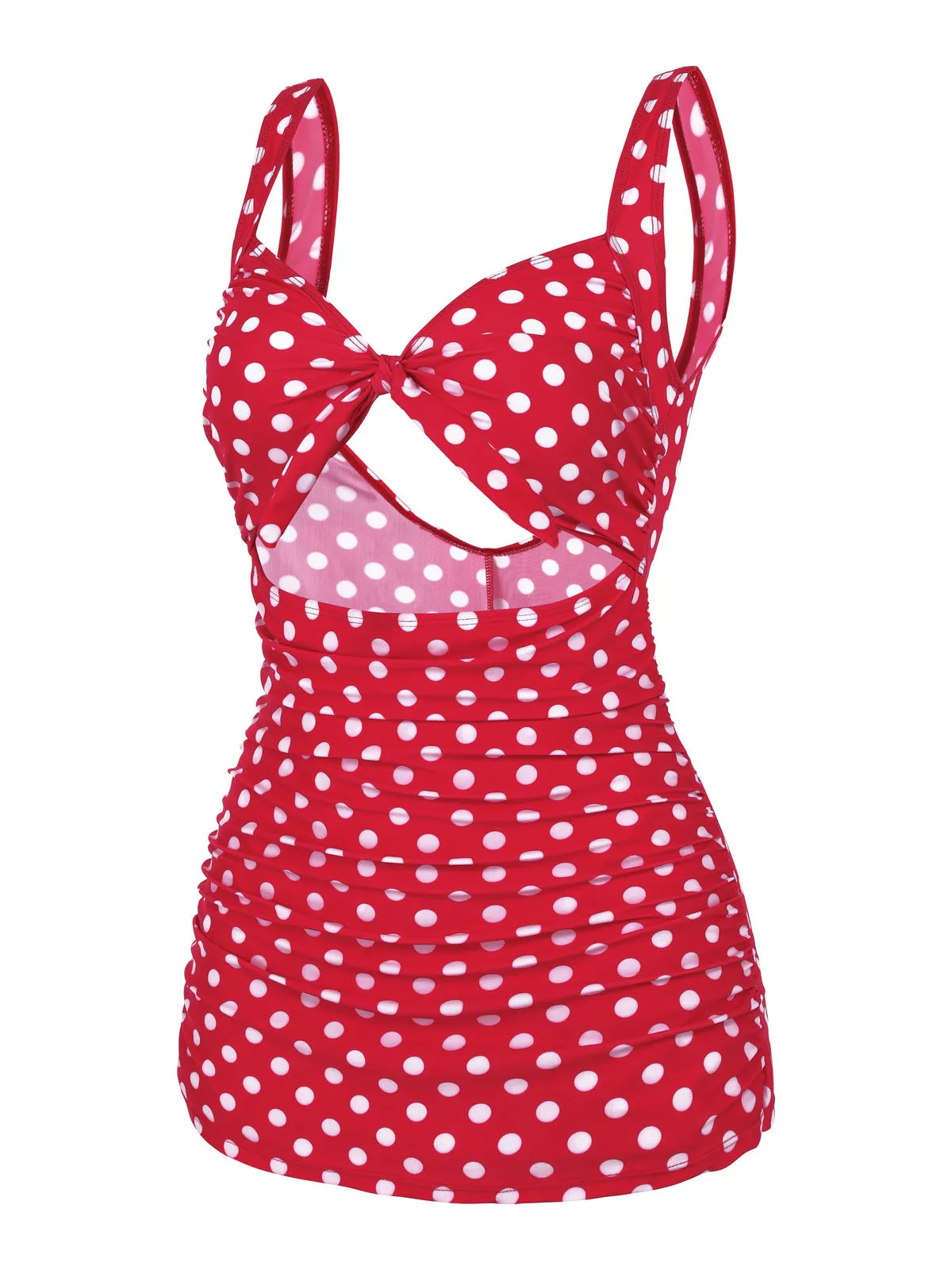Red 1940s Polka Dot Strap One-Piece Swimsuit sold by Retro Stage product image thumbnail 2