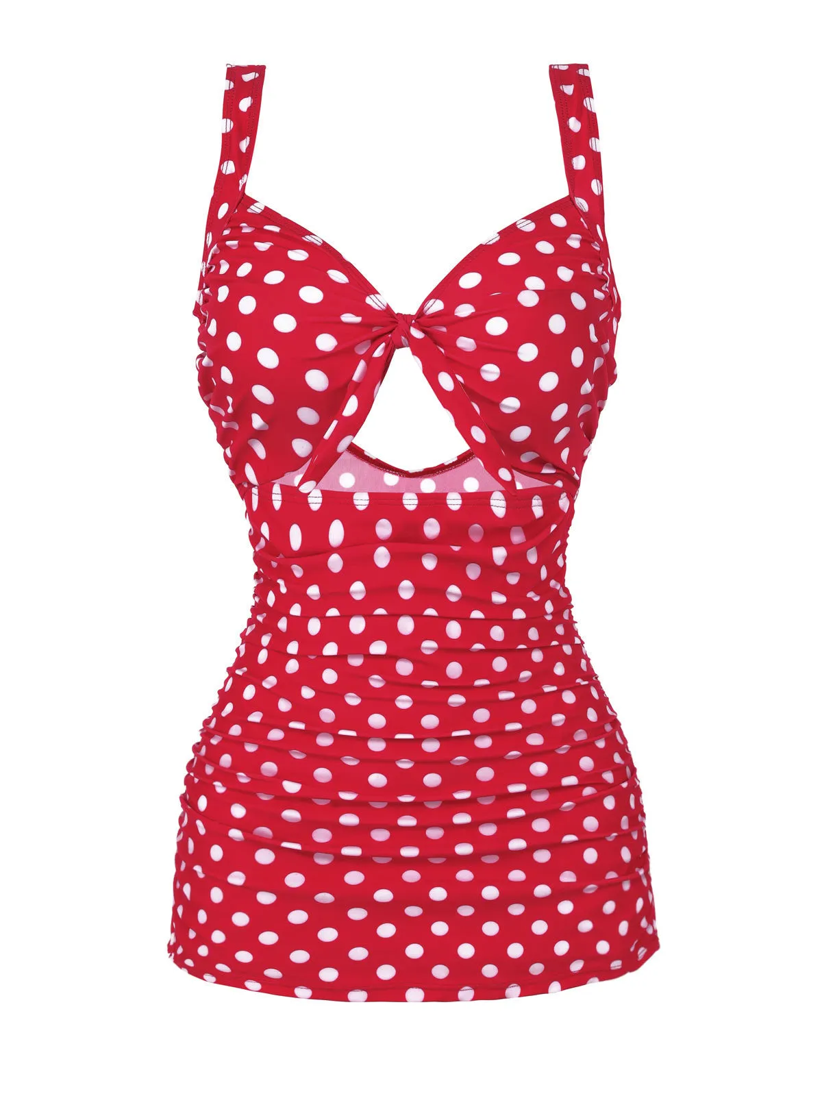 Red 1940s Polka Dot Strap One-Piece Swimsuit sold by Retro Stage