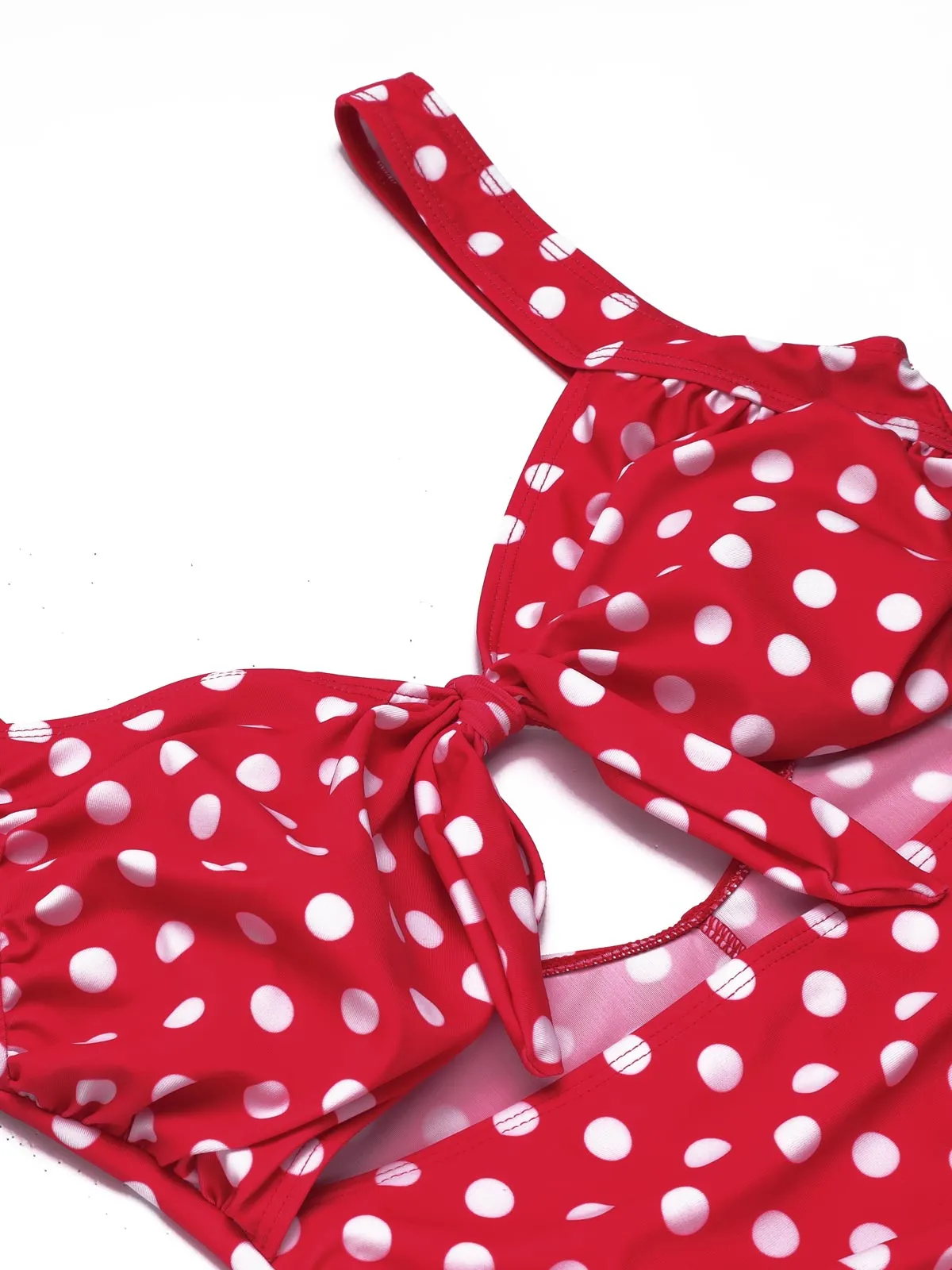 Red 1940s Polka Dot Strap One-Piece Swimsuit sold by Retro Stage product image thumbnail 4