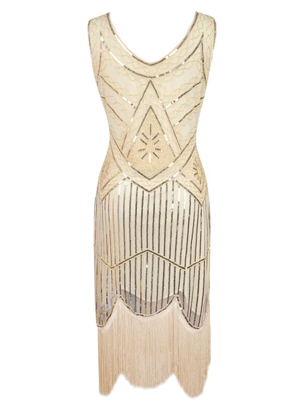 [US Warehouse] Apricot 1920s Beaded Sequin  Flapper Dress sold by Retro Stage