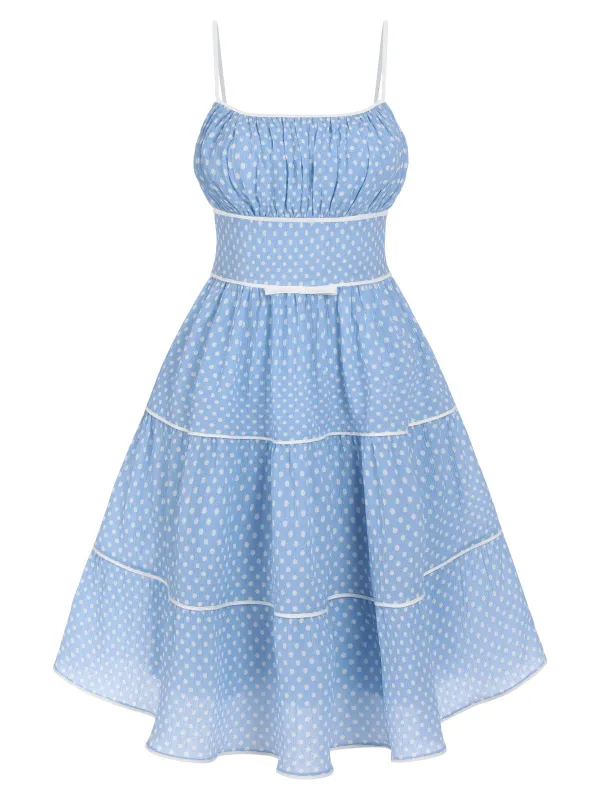 Sky Blue 1950s Strap Polka Dot Swing Dress sold by Retro Stage
