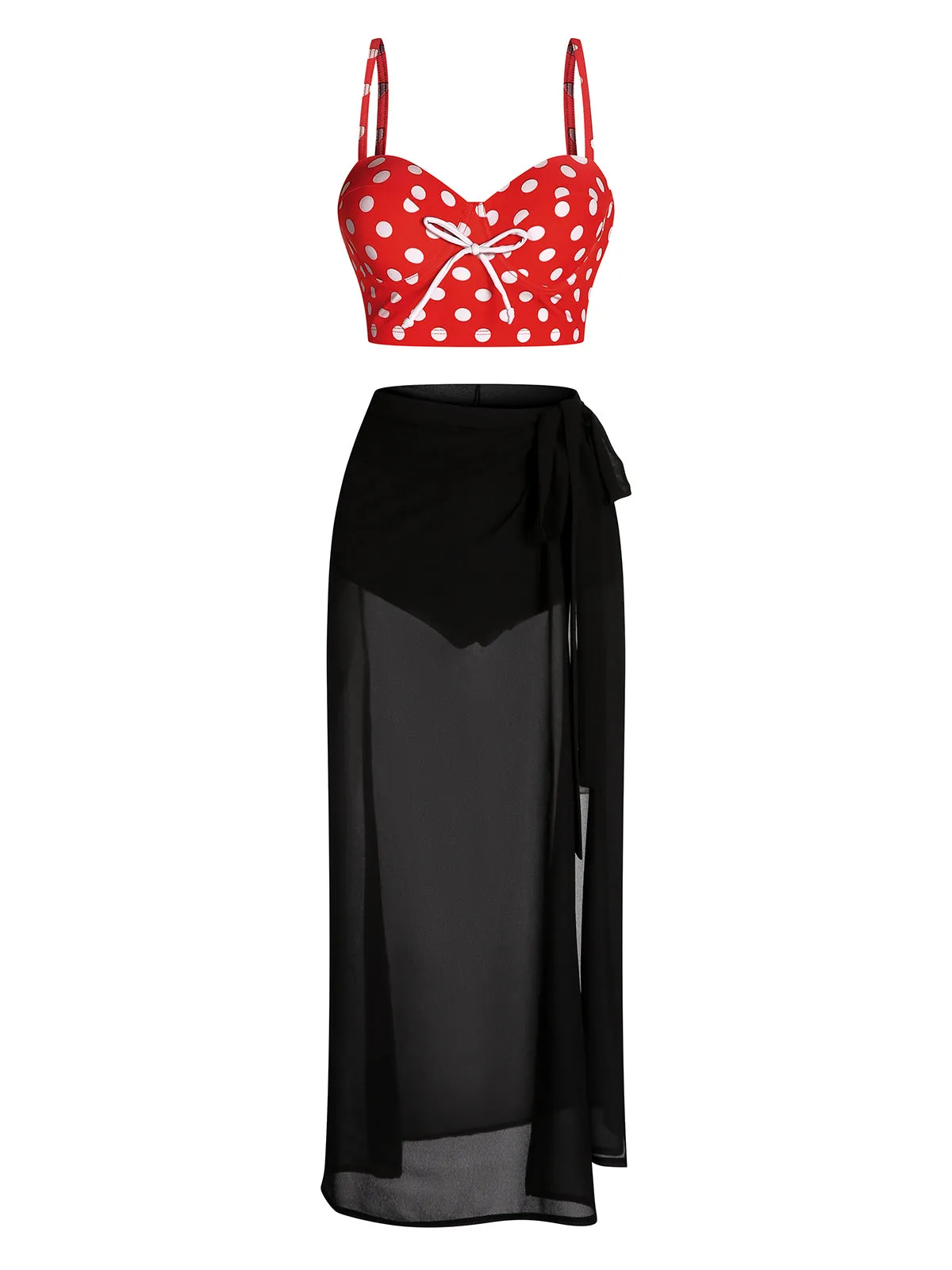 Red 1950s Strap Polka Dot Bikini Set sold by Retro Stage product image thumbnail 2