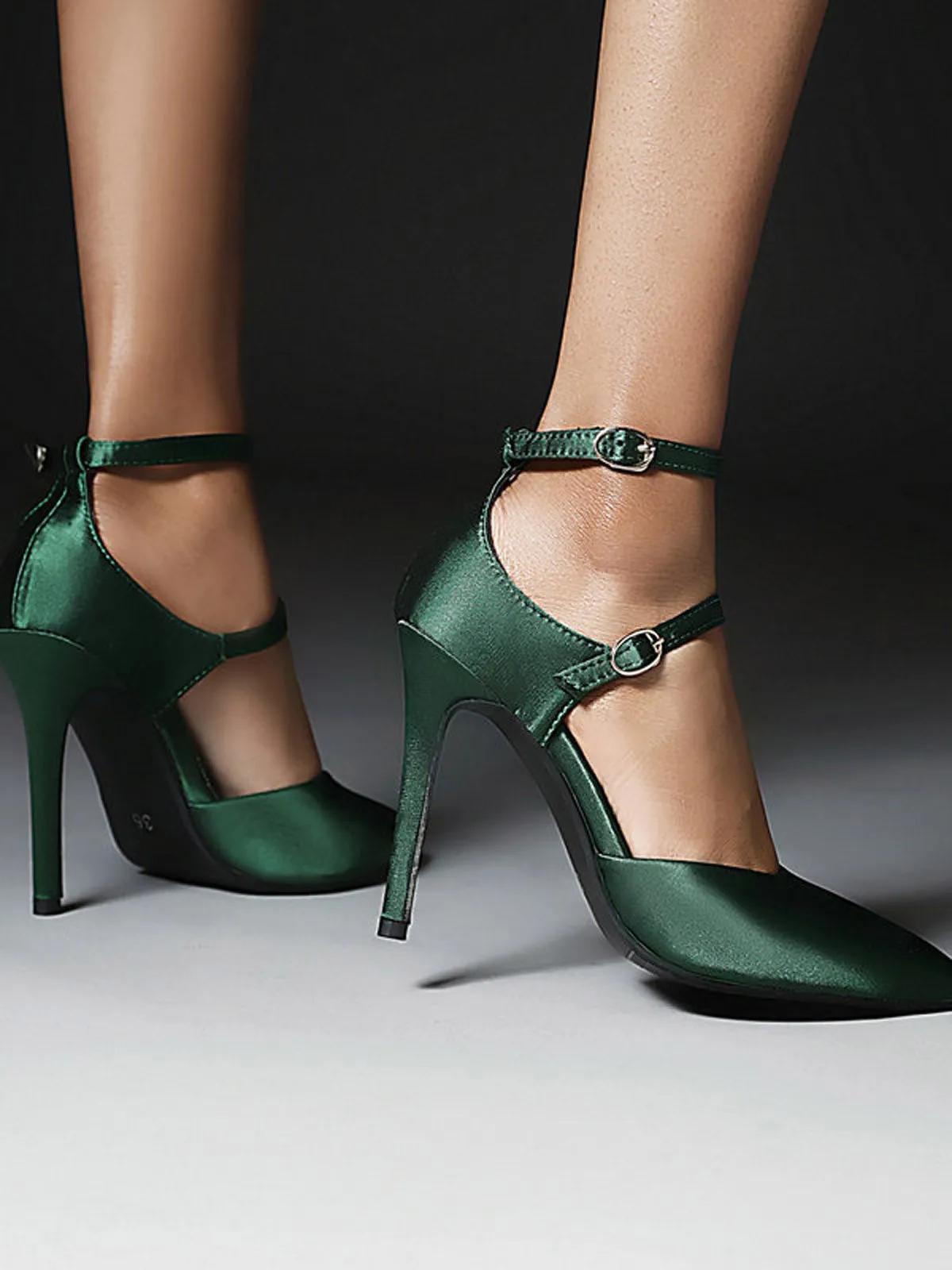Dark Green Satin Double Buckle Belts High Heel Shoes sold by Retro Stage product image thumbnail 5