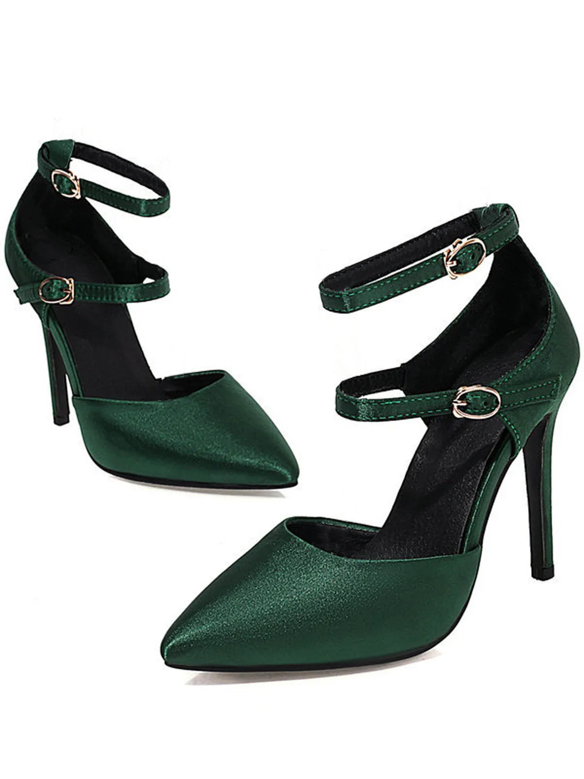 Dark Green Satin Double Buckle Belts High Heel Shoes sold by Retro Stage product image thumbnail 3