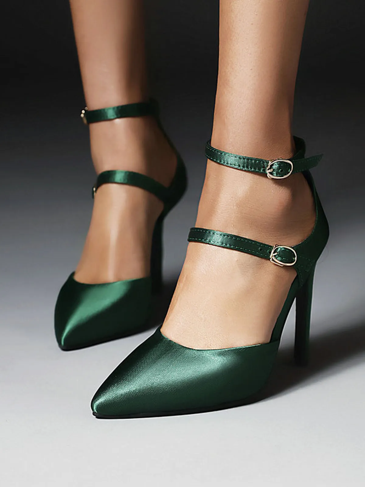 Dark Green Satin Double Buckle Belts High Heel Shoes sold by Retro Stage product image thumbnail 4