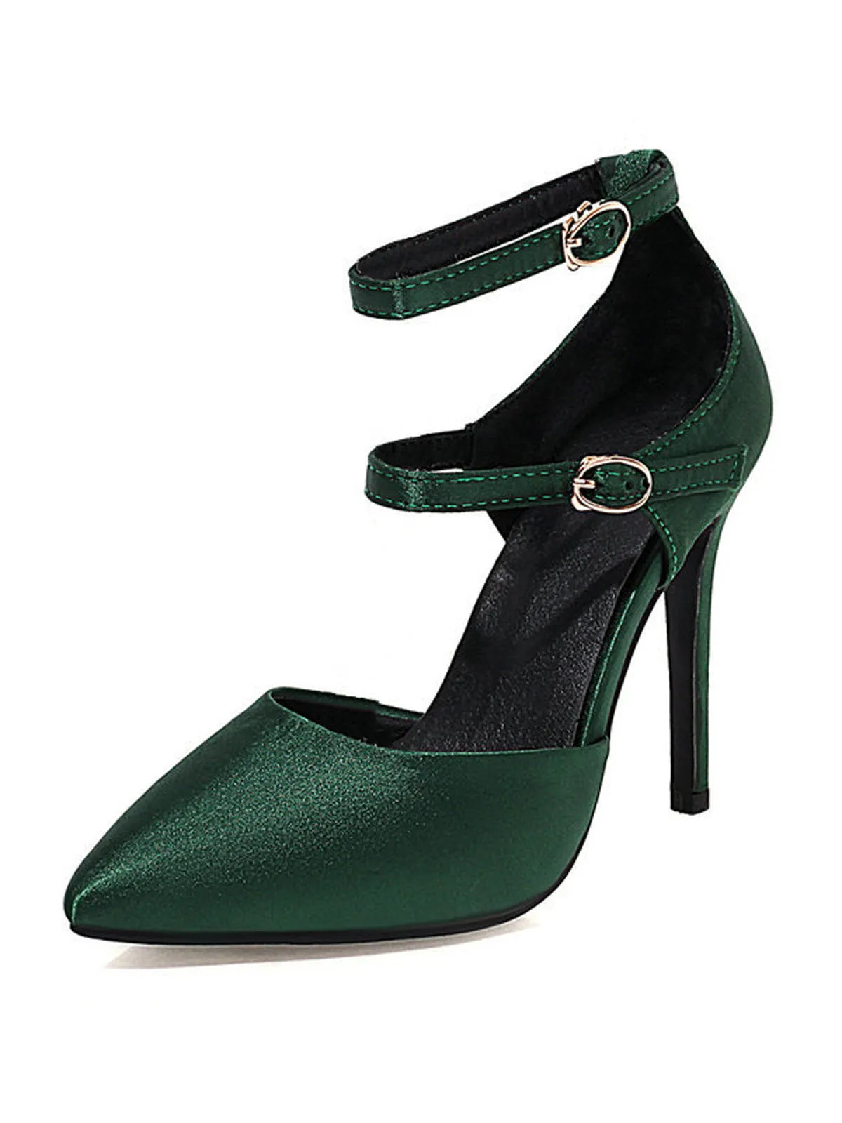 Dark Green Satin Double Buckle Belts High Heel Shoes sold by Retro Stage product image thumbnail 2