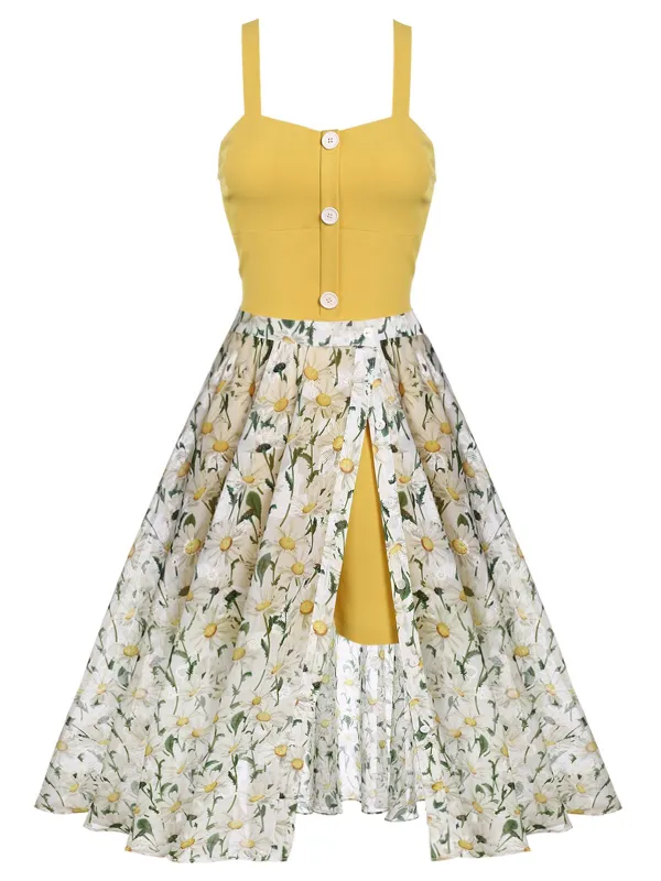 Yellow 1950s Romper & White Floral Skirt sold by Retro Stage