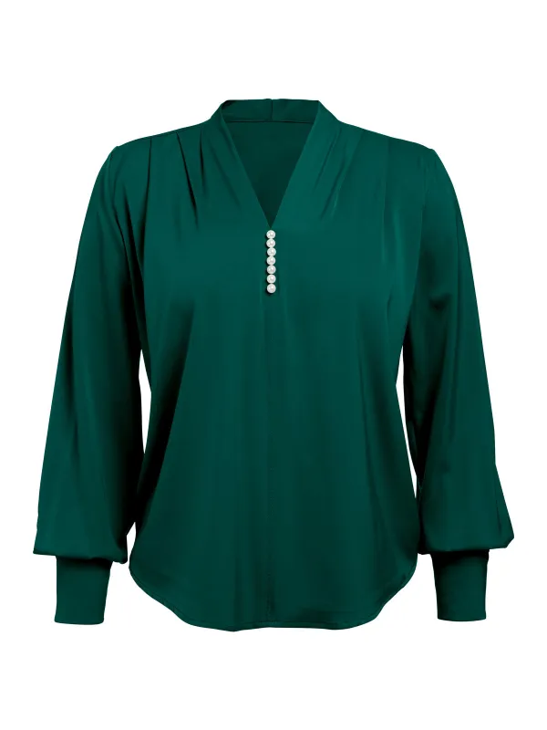 1930s Retro Solid V-neck Puff Sleeve Blouse sold by Retro Stage