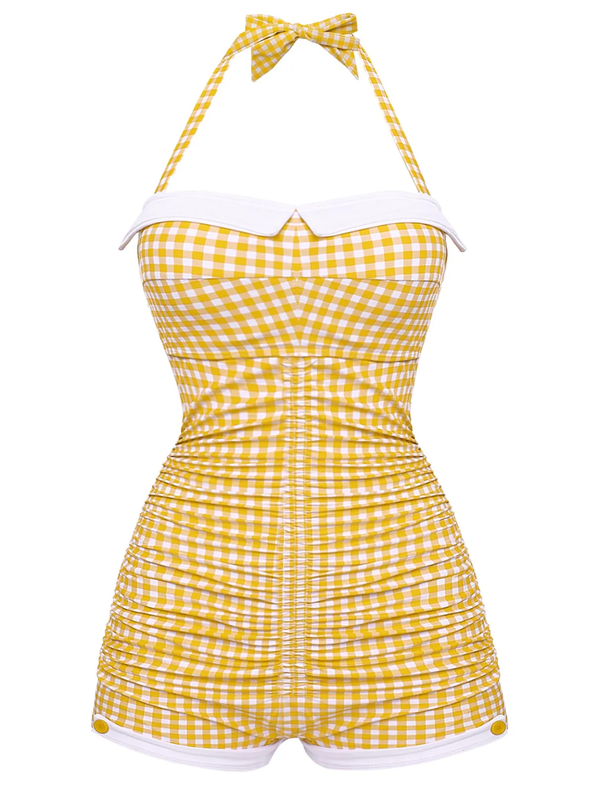 Gingham 1950s Halter Bowknot One-piece Swimsuit sold by Retro Stage