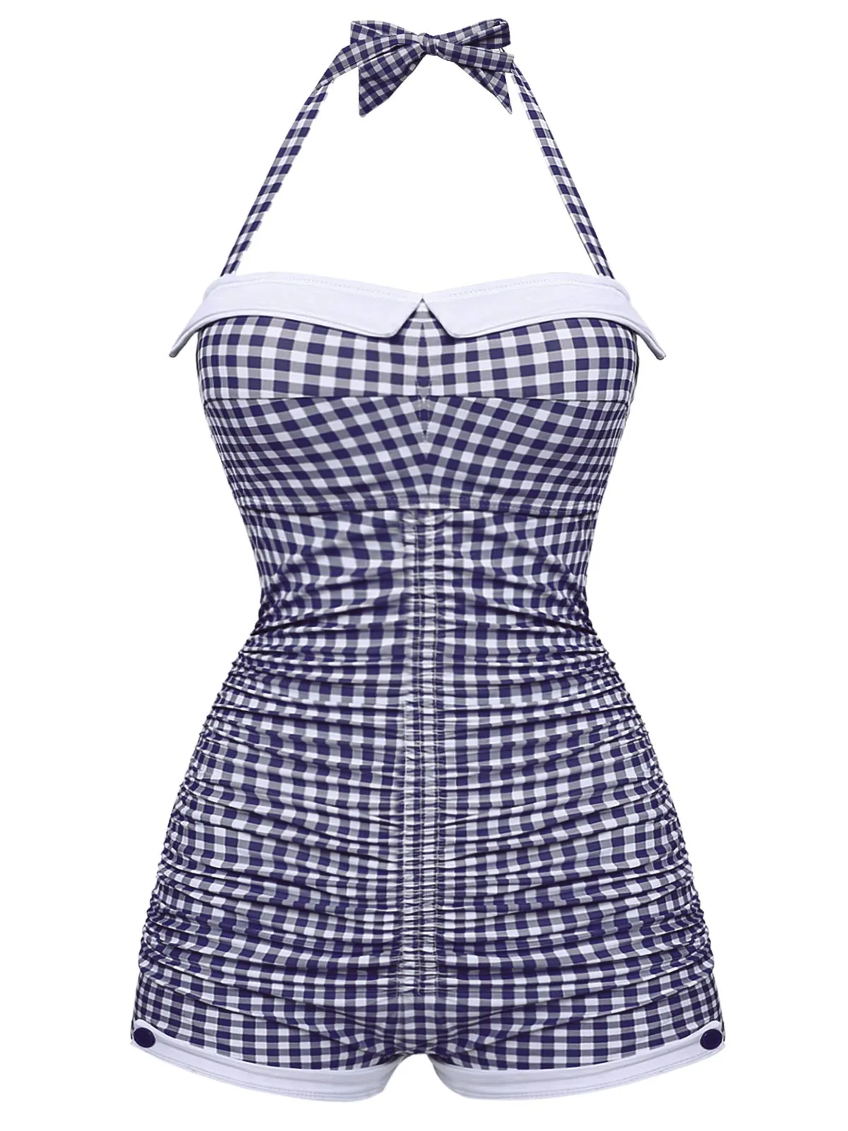 Gingham 1950s Halter Bowknot One-piece Swimsuit sold by Retro Stage product image thumbnail 2