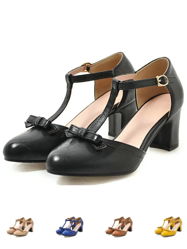Retro Bow T-strap Chunky Heels Shoes sold by Retro Stage