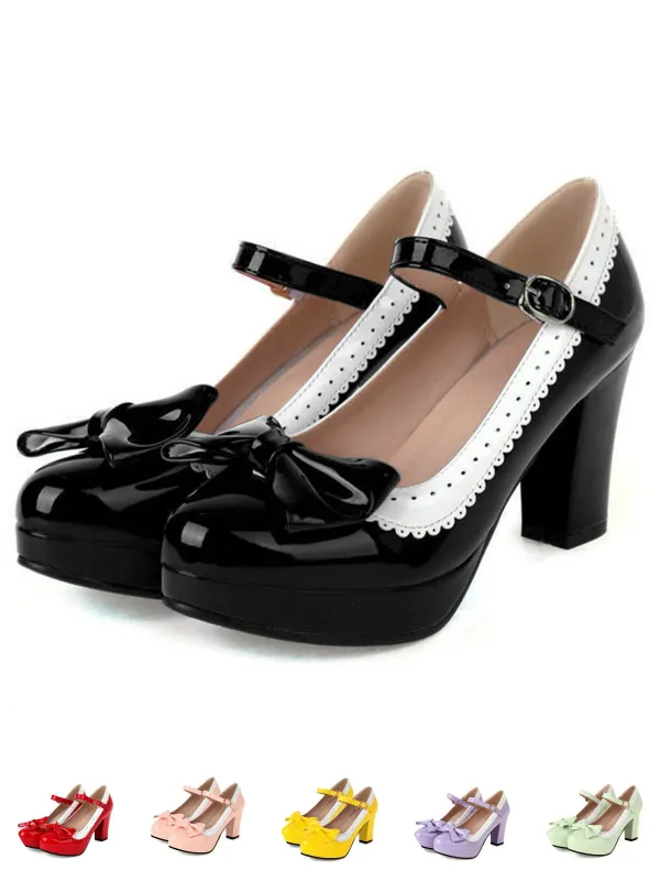 Bowknot Chunky Heels Mary Jane Shoes sold by Retro Stage