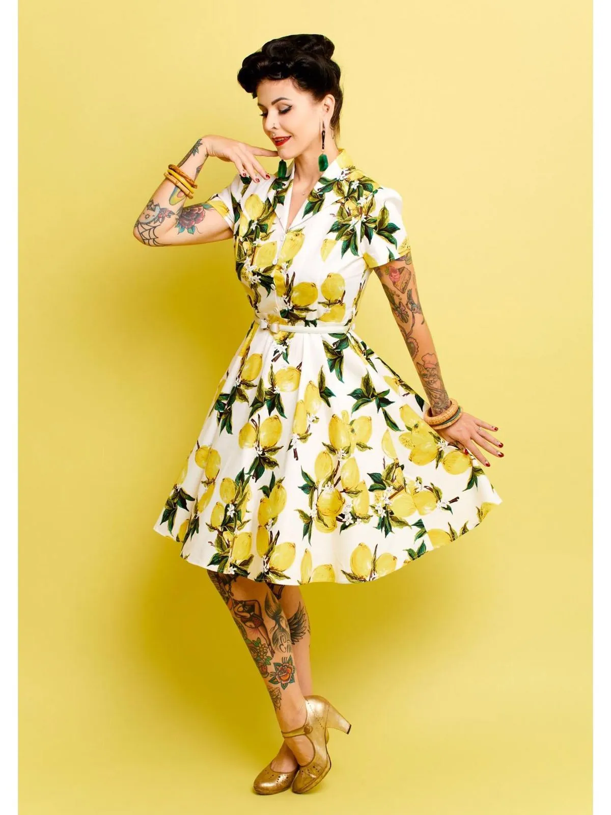 Yellow 1950s Lemon Bow Swing Dress sold by Retro Stage product image thumbnail 4