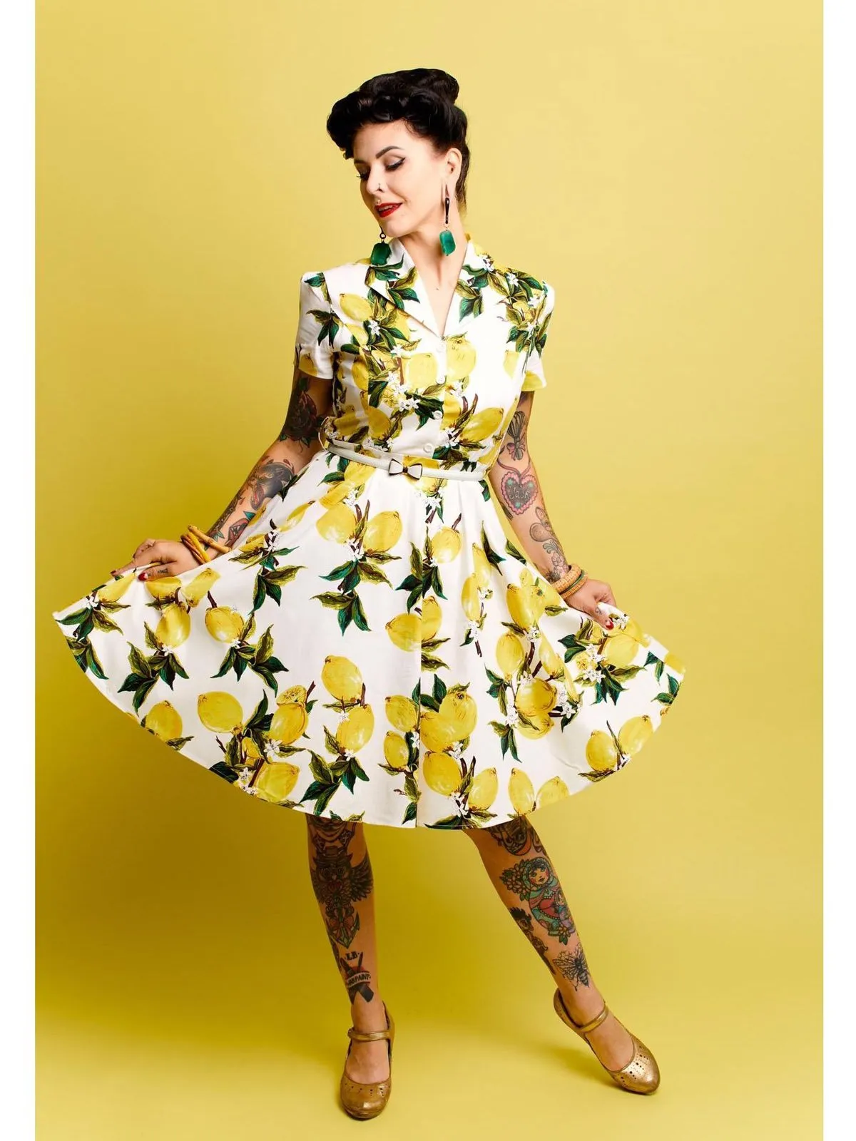 Yellow 1950s Lemon Bow Swing Dress sold by Retro Stage product image thumbnail 5