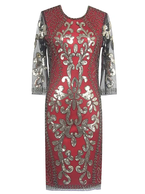 [US Warehouse] 1920s 3/4 Sleeve Mesh Sequin Gatsby Dress made by Retro Stage