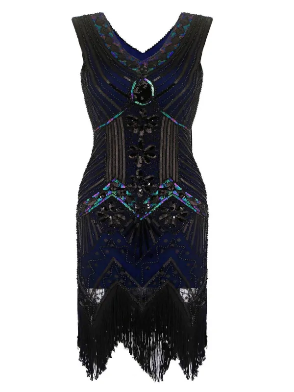 [US Warehouse] Blue Plus Size 1920s Sequined Dress sold by Retro Stage