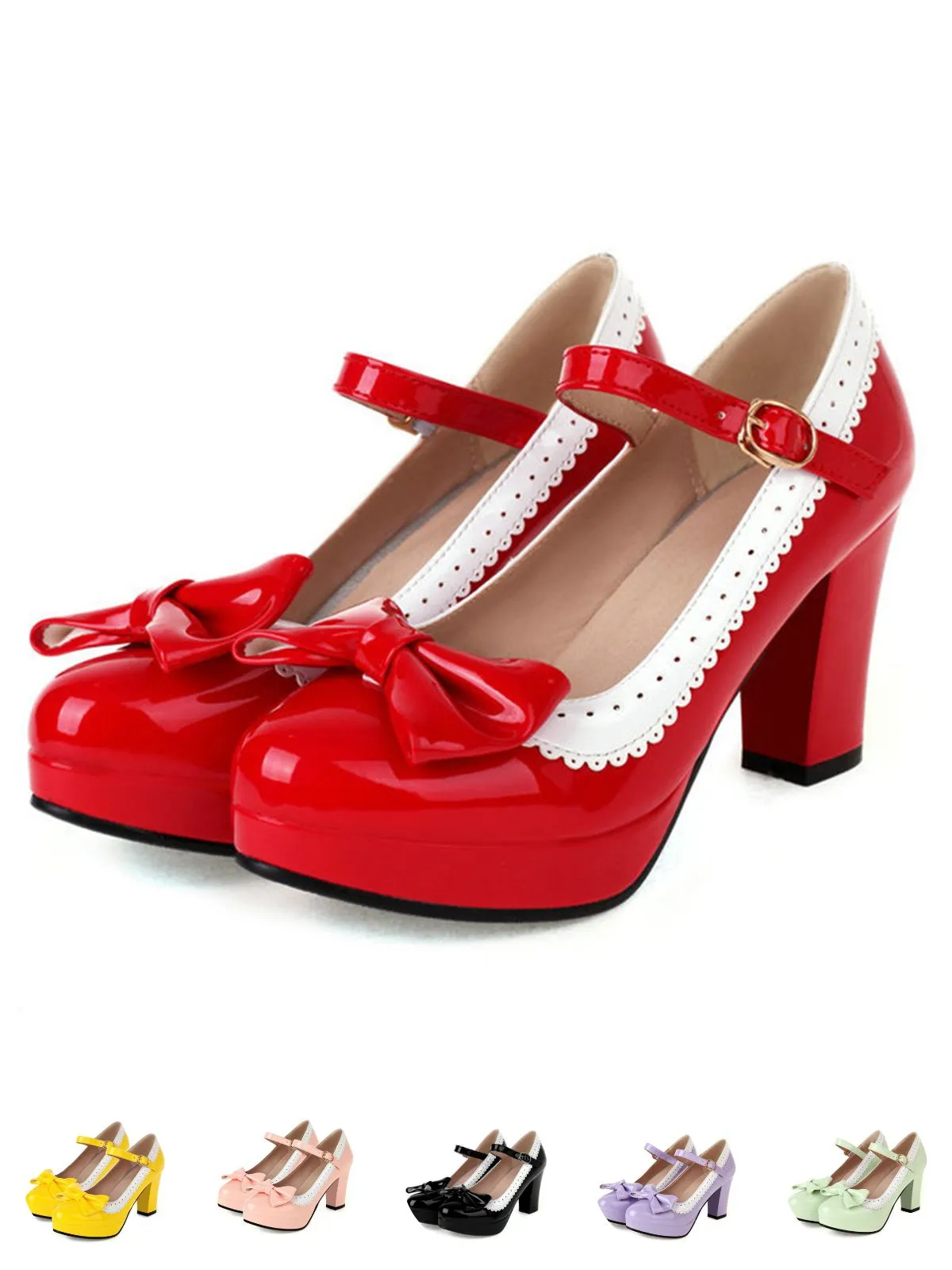 Bowknot Chunky Heels Mary Jane Shoes sold by Retro Stage