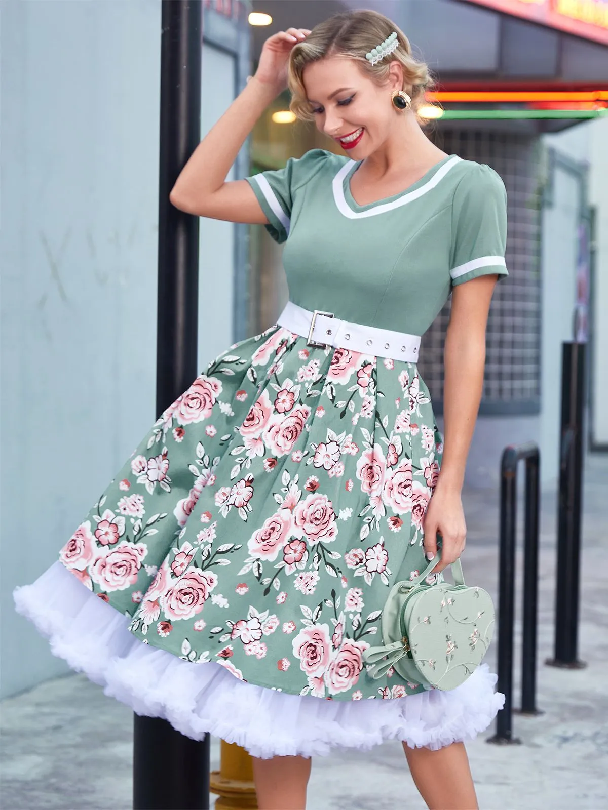 1950s Floral Patchwork Swing Dress sold by Retro Stage product image thumbnail 2