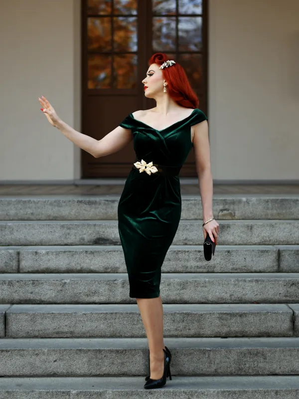 1960s Off Shoulder Velvet Bodycon Dress sold by Retro Stage