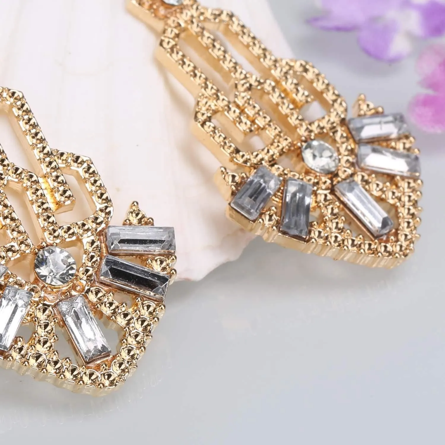 Gold 1920s Hollow Out Dangle Earrings sold by Retro Stage product image thumbnail 4