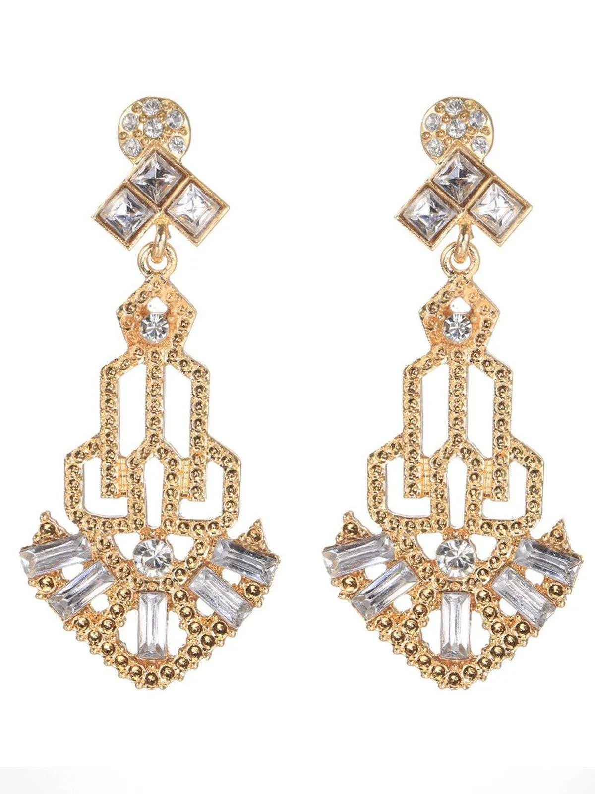 Gold 1920s Hollow Out Dangle Earrings sold by Retro Stage