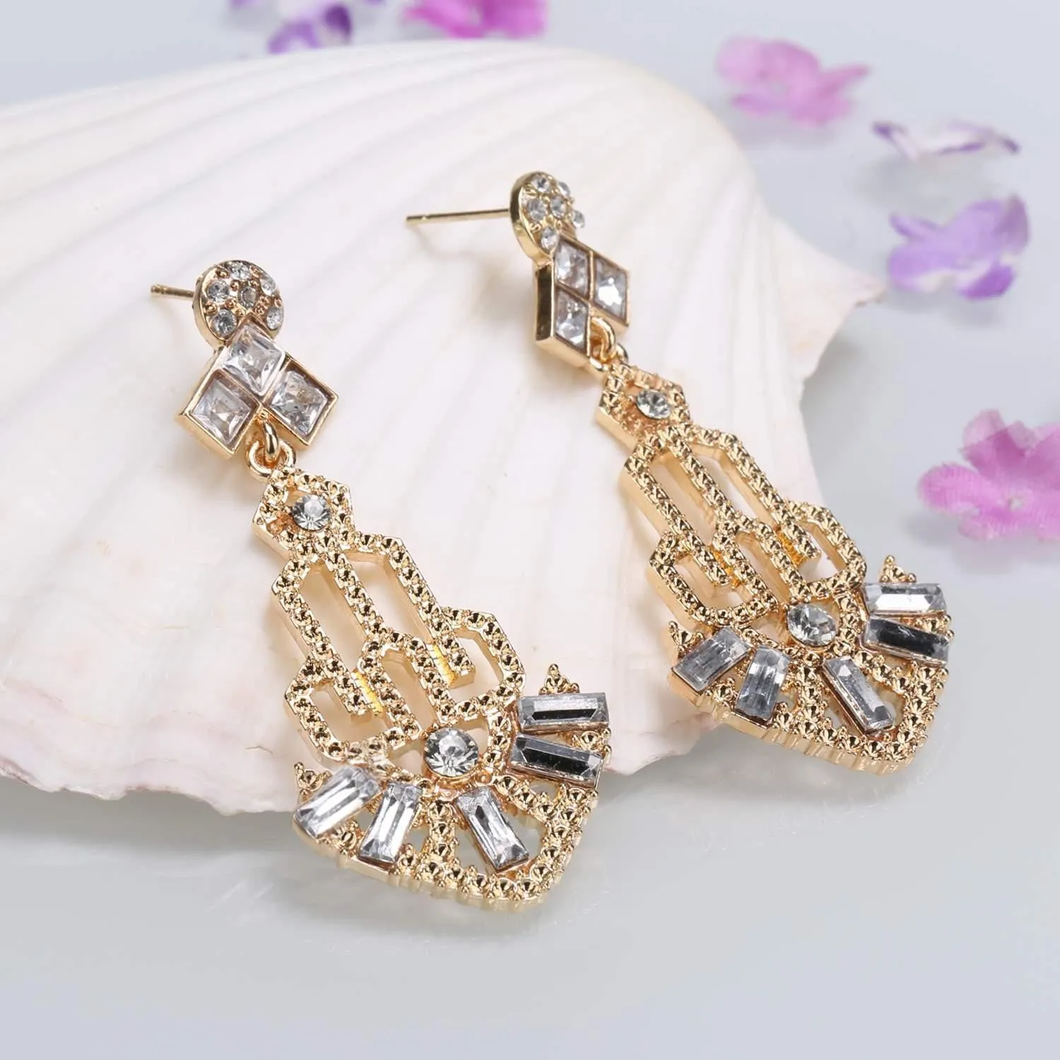 Gold 1920s Hollow Out Dangle Earrings sold by Retro Stage product image thumbnail 2
