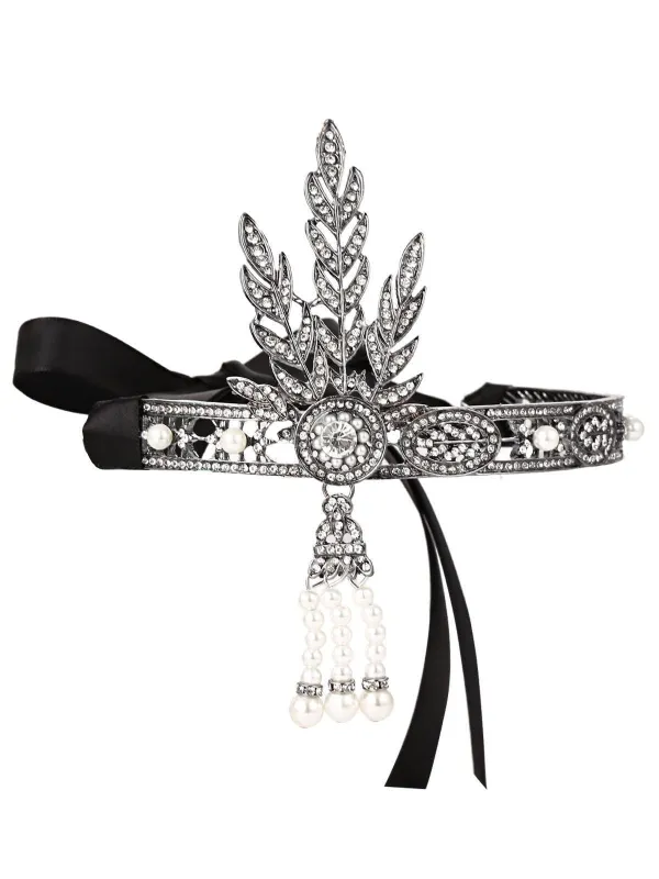 Black 1920s Leaf Flapper Headband sold by Retro Stage