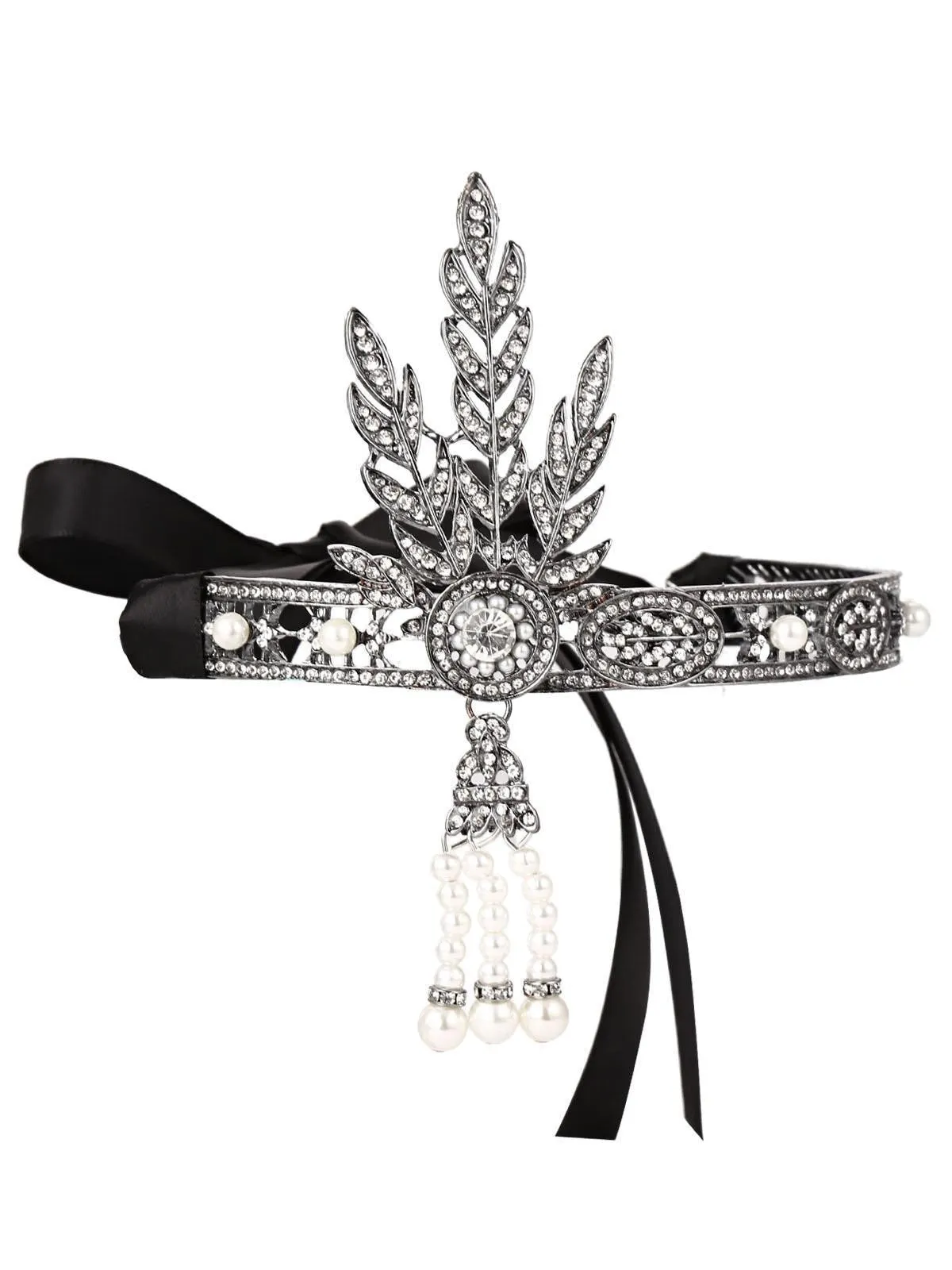 Black 1920s Leaf Flapper Headband sold by Retro Stage