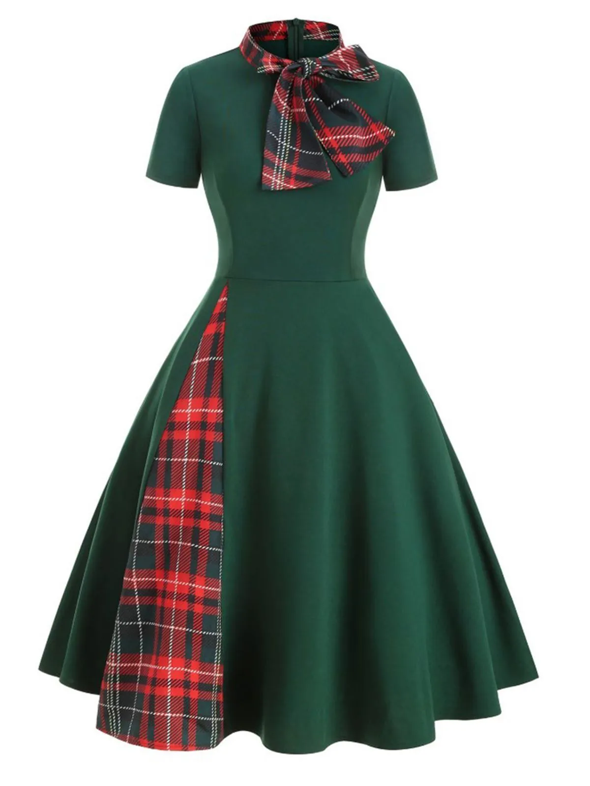 1950s Plaid Patchwork Bow Swing Dress sold by Retro Stage product image thumbnail 5