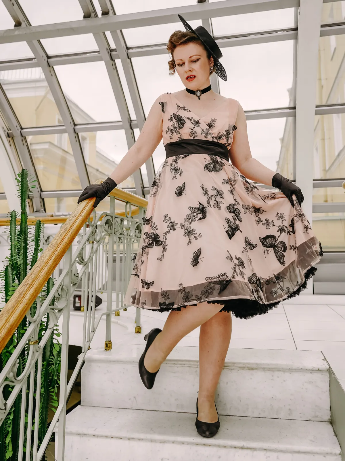 Nude 1950s Lace Butterfly Swing Dress sold by Retro Stage product image thumbnail 2