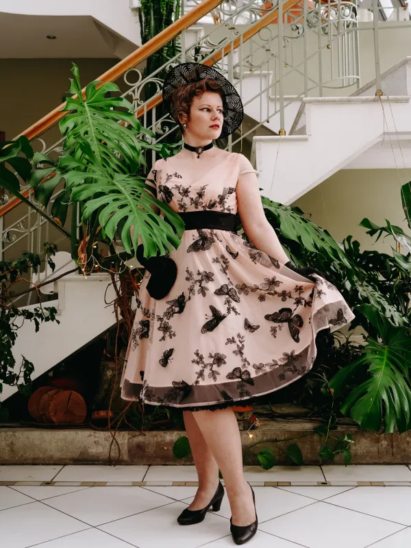 Nude 1950s Lace Butterfly Swing Dress sold by Retro Stage