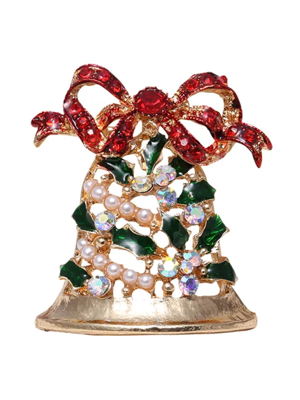 Retro Christmas Bells Rhinestone Brooch sold by Retro Stage