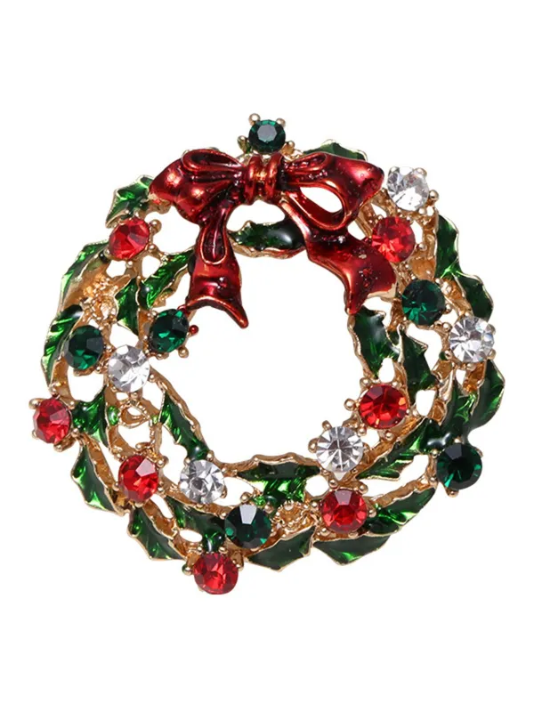 Retro Christmas Wreath Rhinestone Brooch sold by Retro Stage