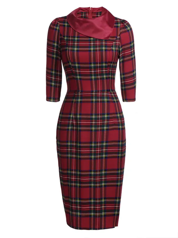 Red 1960s Plaids Bodycon Dress sold by Retro Stage