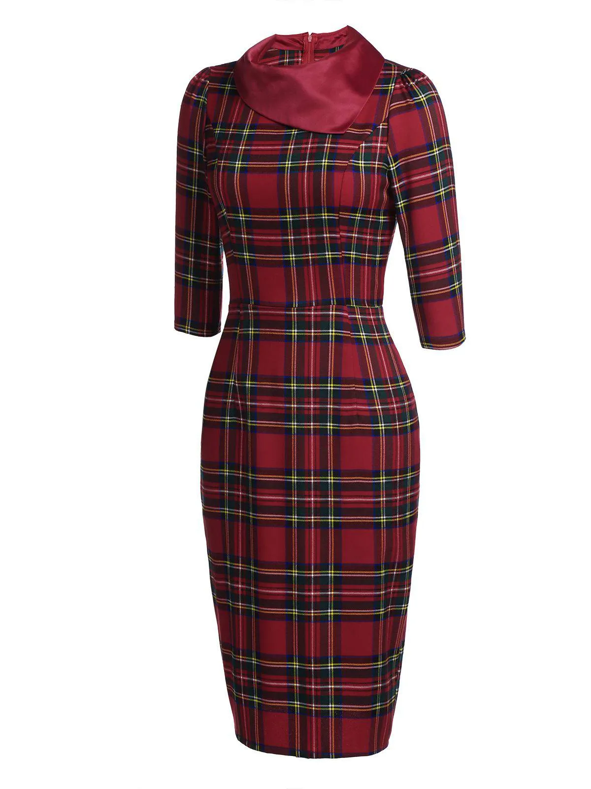 Red 1960s Plaids Bodycon Dress sold by Retro Stage product image thumbnail 2