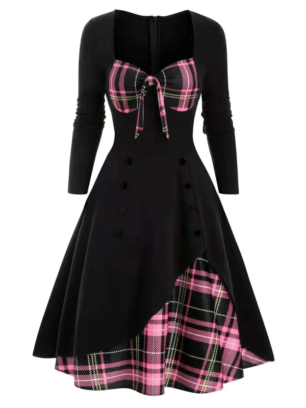 1950s Sweetheart Plaid Patchwork Dress sold by Retro Stage