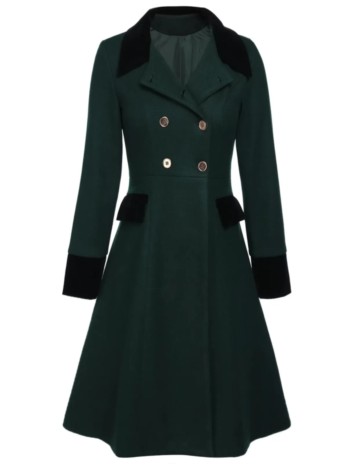 Dark Green 1940s Solid Button Coat sold by Retro Stage product image thumbnail 4