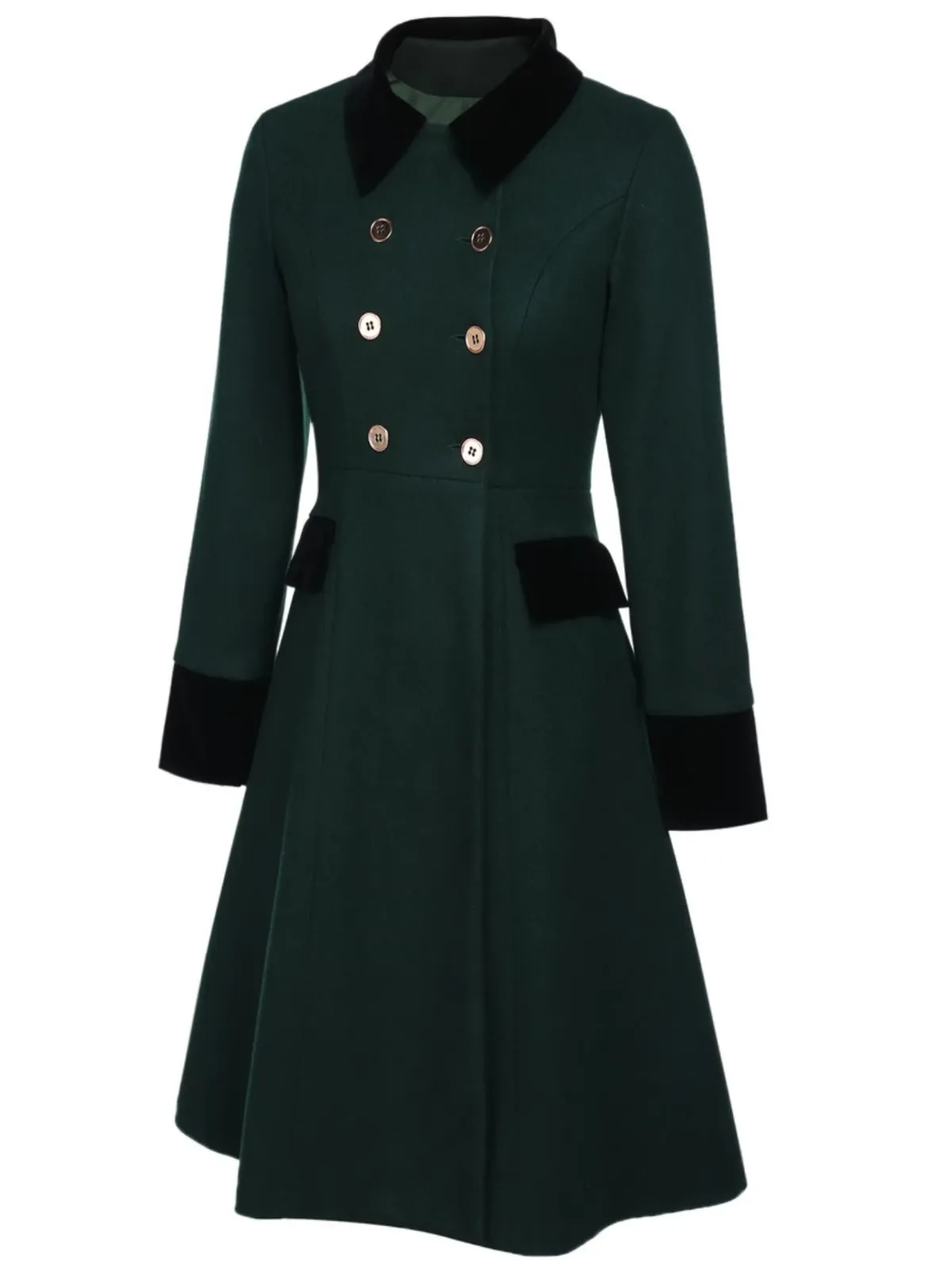 Dark Green 1940s Solid Button Coat sold by Retro Stage product image thumbnail 2