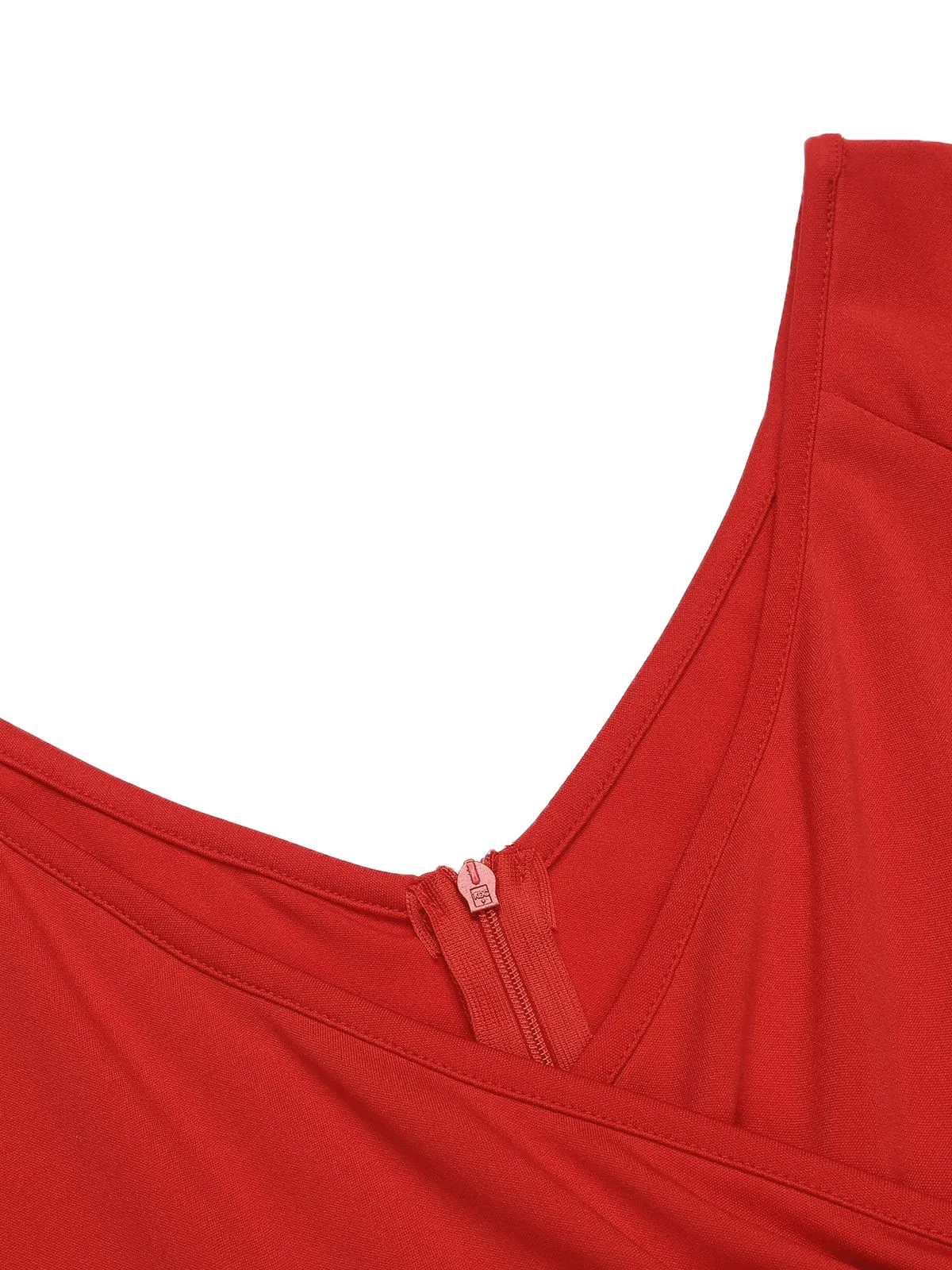 Red 1950s Christmas Patchwork Swing Dress sold by Retro Stage product image thumbnail 5