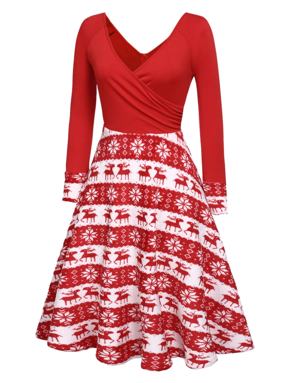 Red 1950s Christmas Patchwork Swing Dress sold by Retro Stage product image thumbnail 3