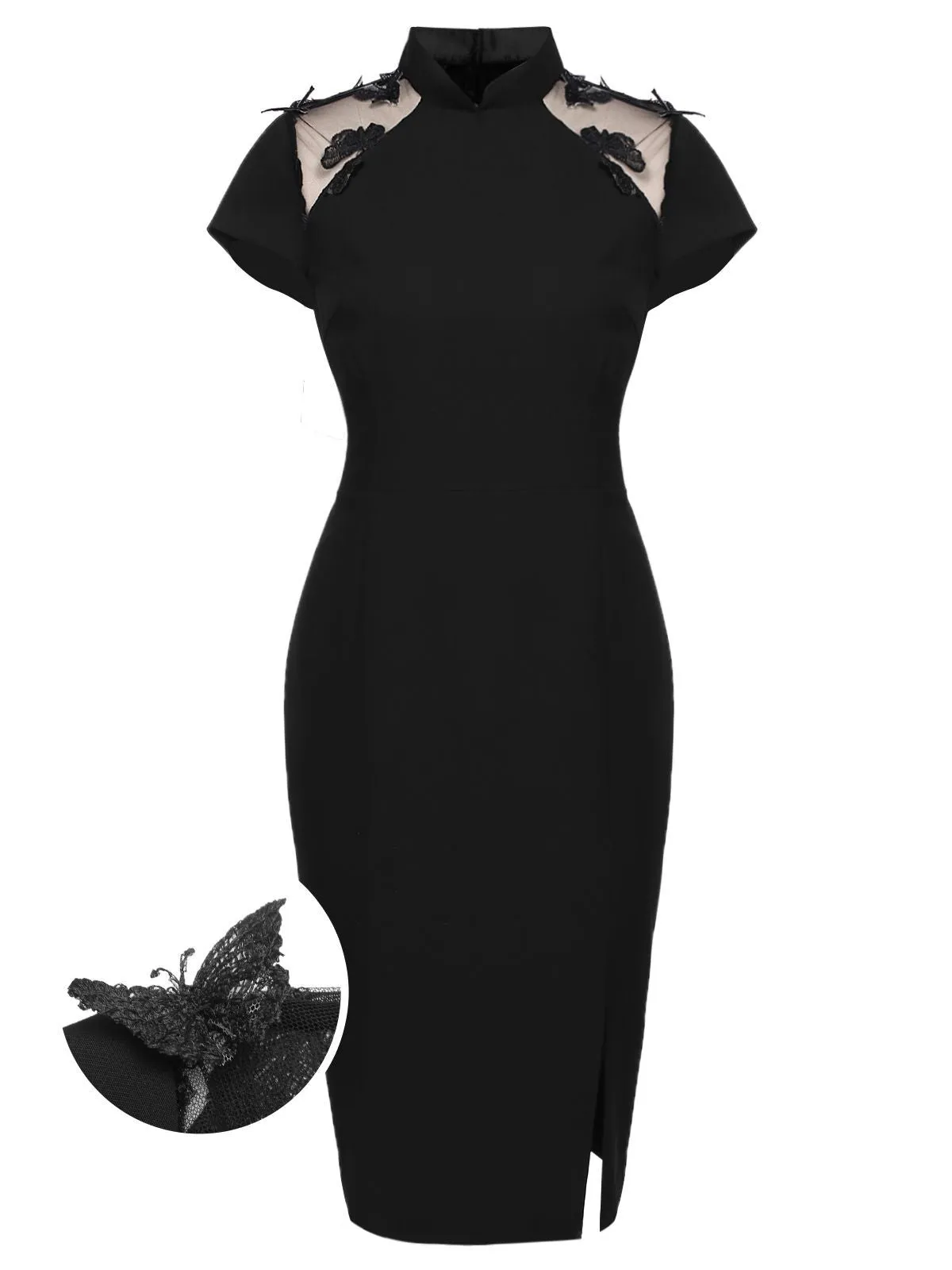 Black 1960s Butterfly Backless Pencil Dress sold by Retro Stage product image thumbnail 3