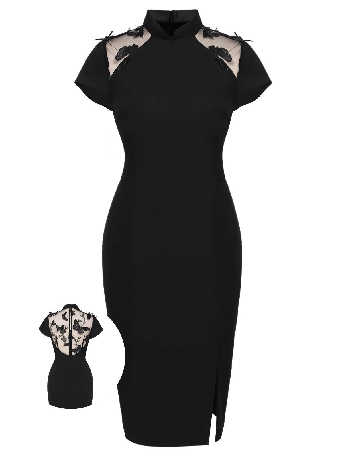 Black 1960s Butterfly Backless Pencil Dress sold by Retro Stage product image thumbnail 2